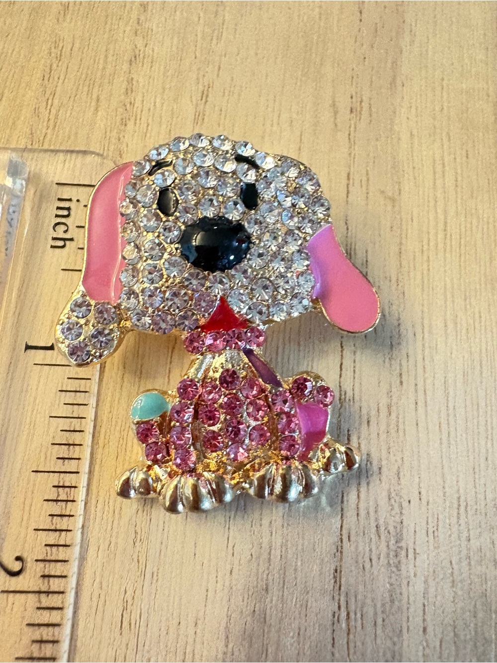 Crystal Pink Puppy Dog Brooch Pin - Decorative Pet-Themed Accessory - Picture 5 of 6